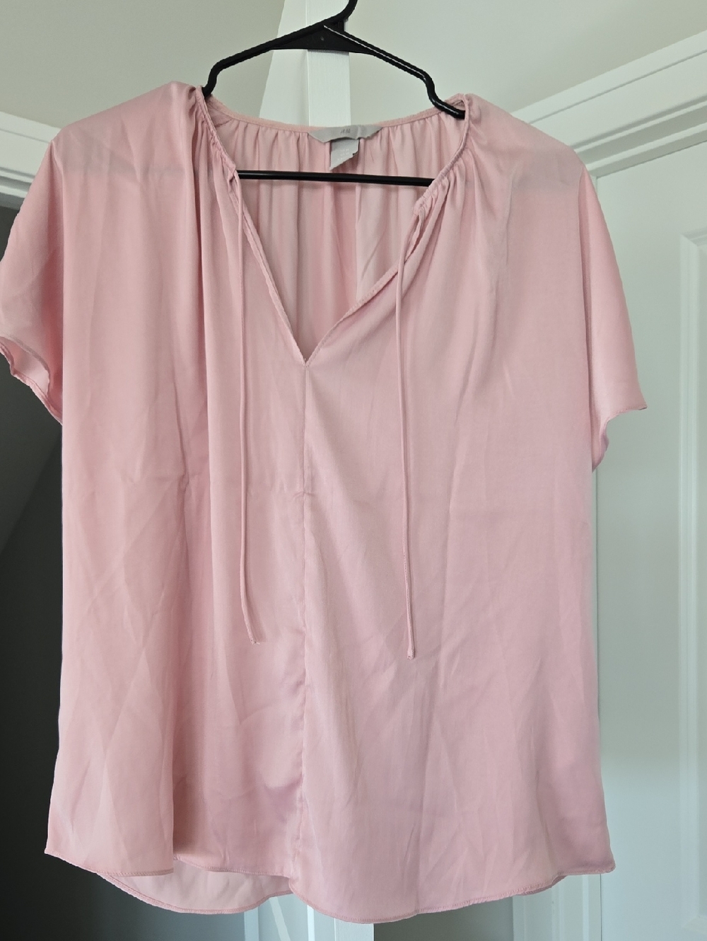 H&M Pale Pink Tie-Neck Short Sleeve Blouse